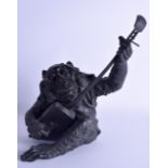 A GOOD 19TH CENTURY JAPANESE MEIJI PERIOD BRONZE OKIMONO modelled as a monkey playing a musical