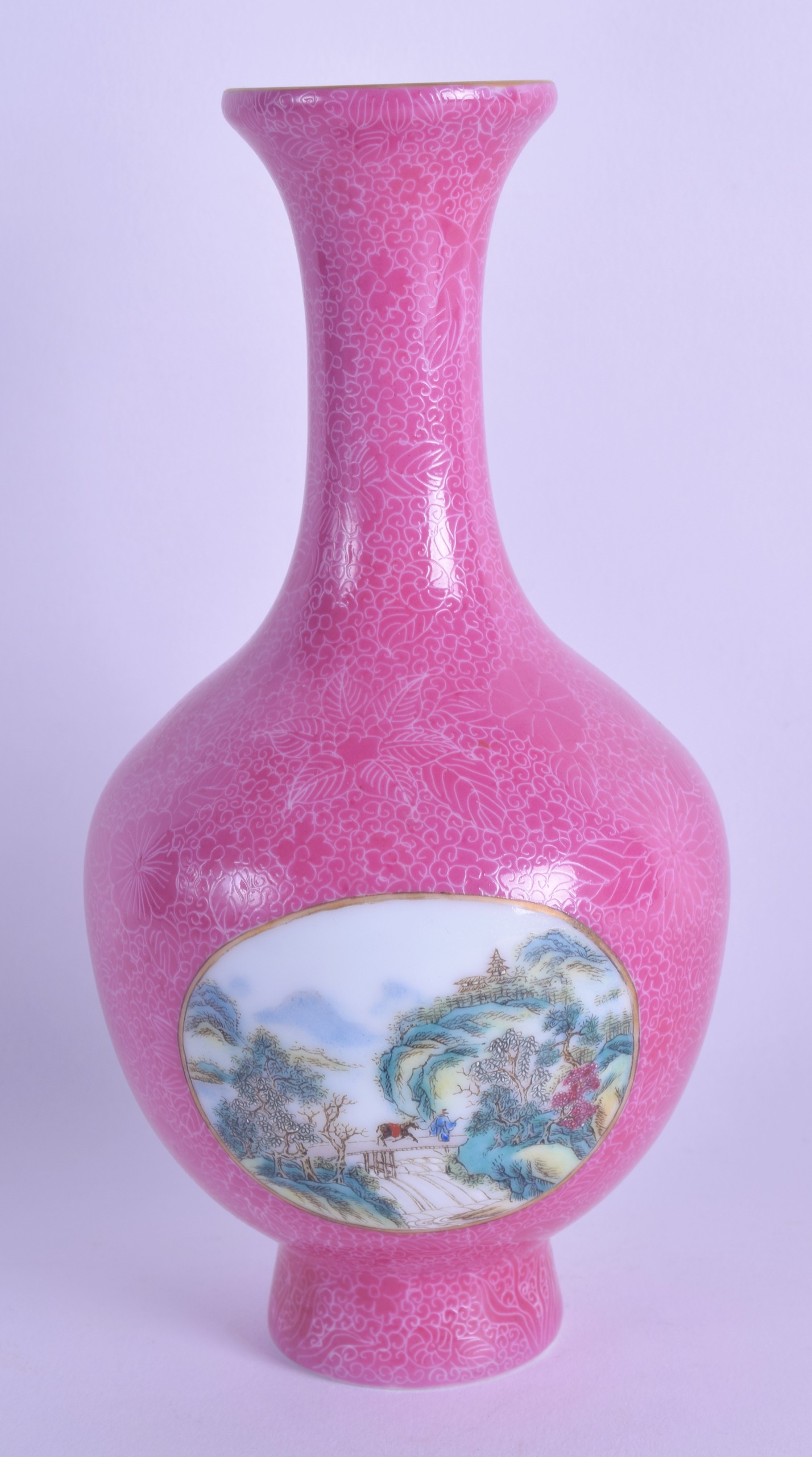 A CHINESE FAMILLE ROSE PORCELAIN VASE bearing Qianlong marks to base, probably Republican period, - Image 2 of 3