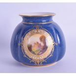 Royal Worcester powder blue ground spherical vase painted with a Scottish castle scene, date code