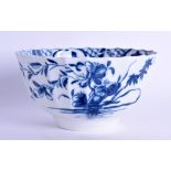 18th c. Worcester faceted bowl painted with the Hollow Rock lily pattern in under glaze blue, an