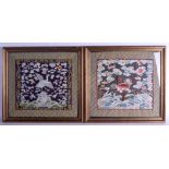 A PAIR OF LATE 19TH CENTURY CHINESE FRAMED SILK RANK BADGES one decorated with a bird, the other