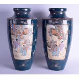 A LARGE PAIR OF 19TH CENTURY JAPANESE MEIJI PERIOD SATSUMA VASES painted with geisha and other