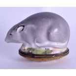 A LATE 19TH CENTURY FRENCH ENAMELLED PORCELAIN GREY MOUSE PILL BOX modelled in then Meissen style.