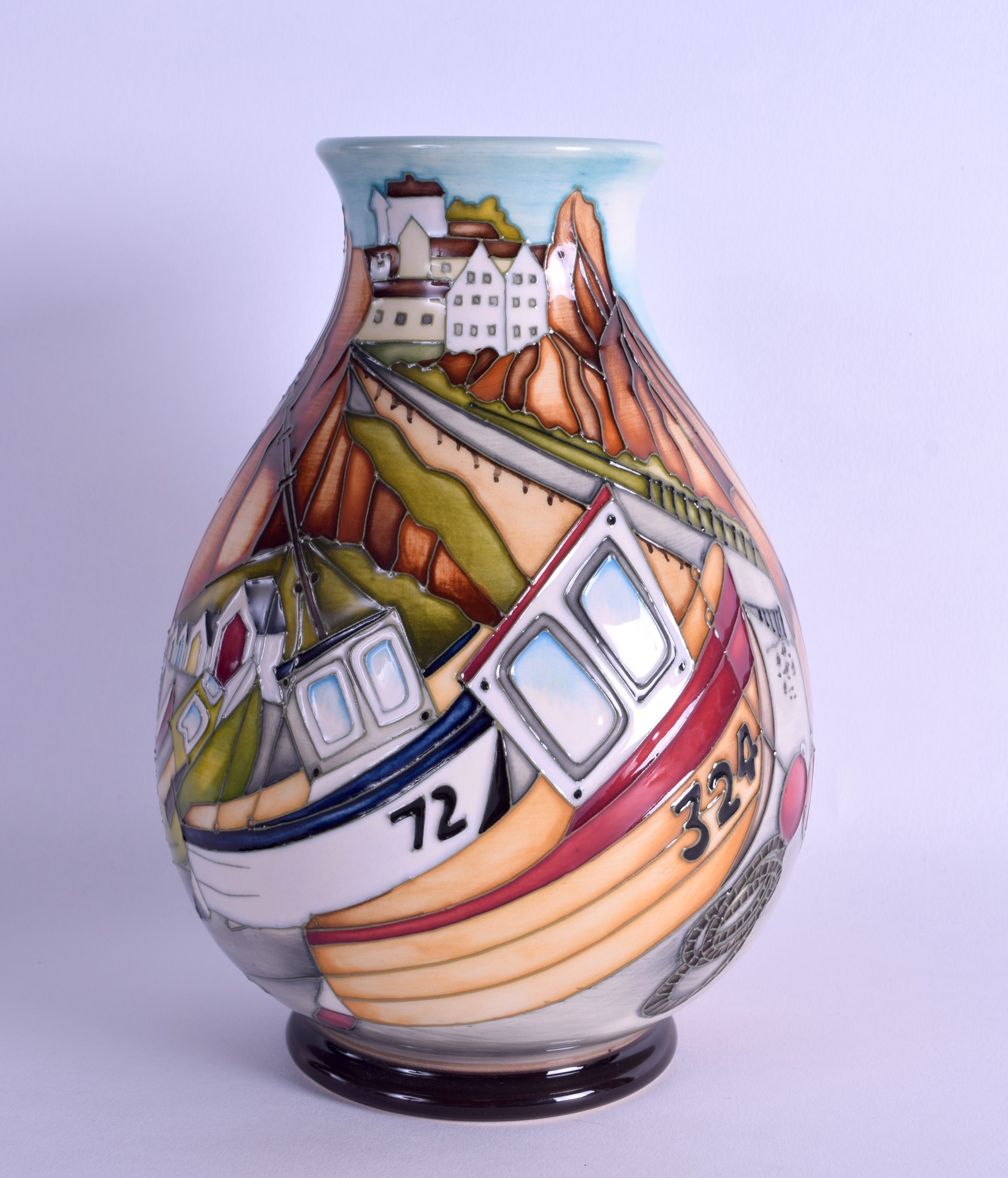 A MOORCROFT 'MEMORIES OF THE SEASIDE' VASE designed by Kerry Goodwin. No 98 of 200. 18.5 cm high.