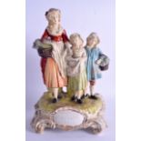 AN EDWARDIAN YARDLEY SOAP ADVERTISING FIGURAL GROUP depicting a female and two girls upon a shaped