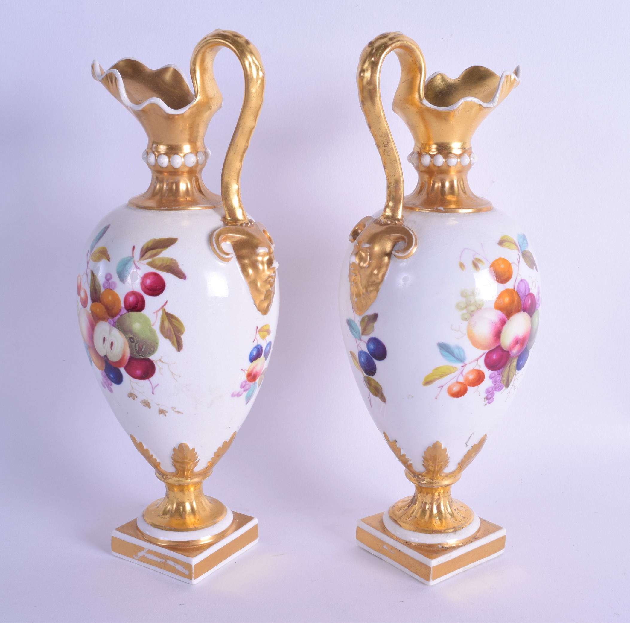 19th c. Bloor Derby pair of ewer painted with fruits by Thomas Steele, ex-Derek Gardner - Image 2 of 3