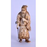 A LOVELY 19TH CENTURY JAPANESE MEIJI PERIOD CARVED IVORY OKIMONO modelled as a standing male holding