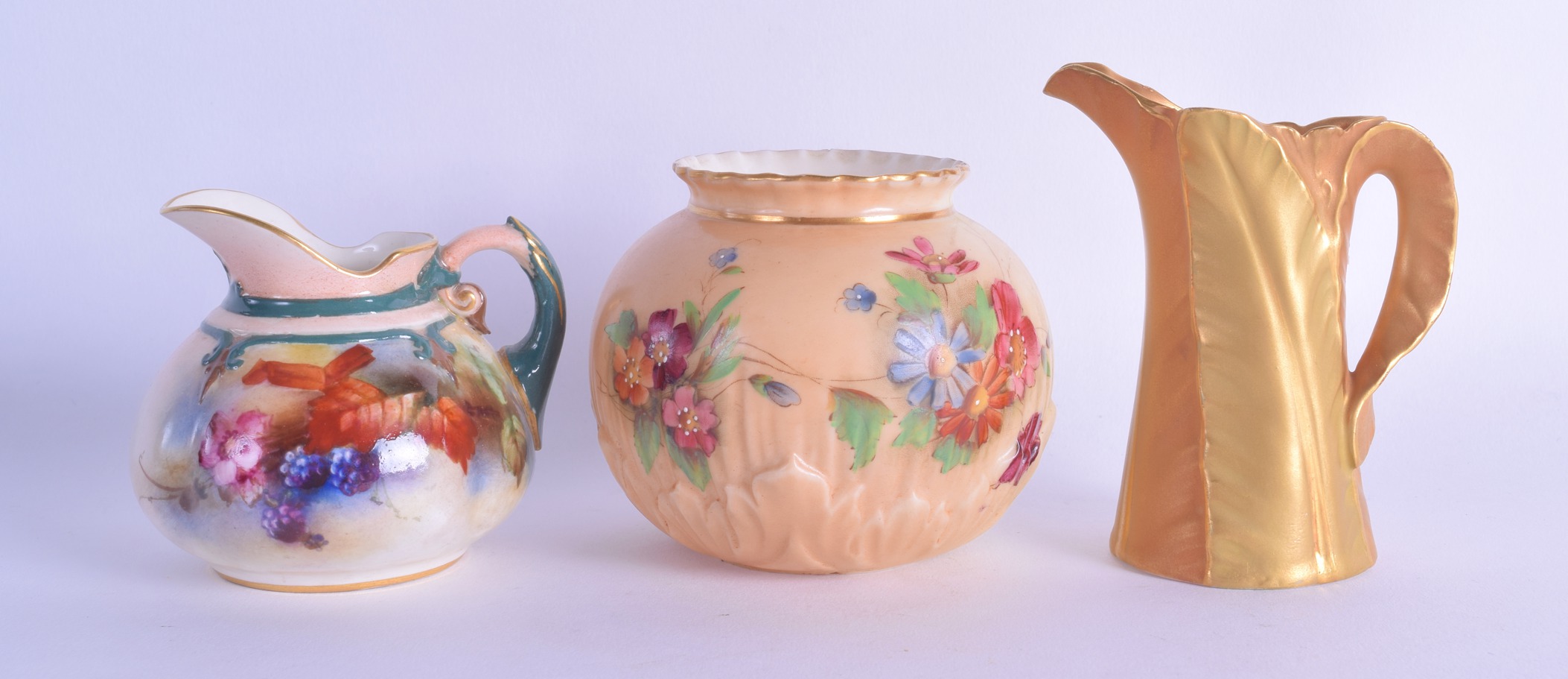 Royal Worcester Hadley small size ewer painted with autumnal leaves and berries date code for 1907