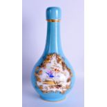 19th c. Derby bottle vase and cover painted with birds in the manner of Randel on a turquoise