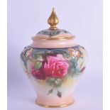 Royal Worcester pot pourri and cover moulded with coloured clays in Hadley style painted with