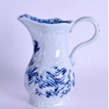 18th c. Worcester early cream jug moulded and painted with the Feather Mould Floral pattern in under