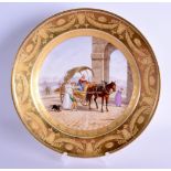 Early 19th c. La Courtille (Paris) Empire Style cabinet plate painted with a street scene of a woman