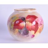 Royal Worcester spherical moulded vase painted with autumnal leaves and berries by Kitty Blake