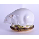 A LATE 19TH CENTURY FRENCH ENAMELLED PORCELAIN WHITE MOUSE PILL BOX modelled in then Meissen