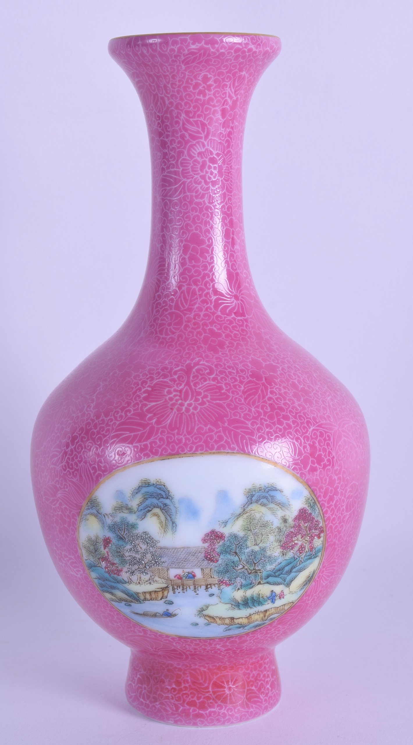 A CHINESE FAMILLE ROSE PORCELAIN VASE bearing Qianlong marks to base, probably Republican period,