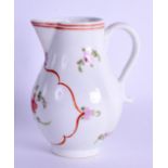 18th c. Lowestoft sparrow beak jug painted with a red line cartouche painted with a flower and