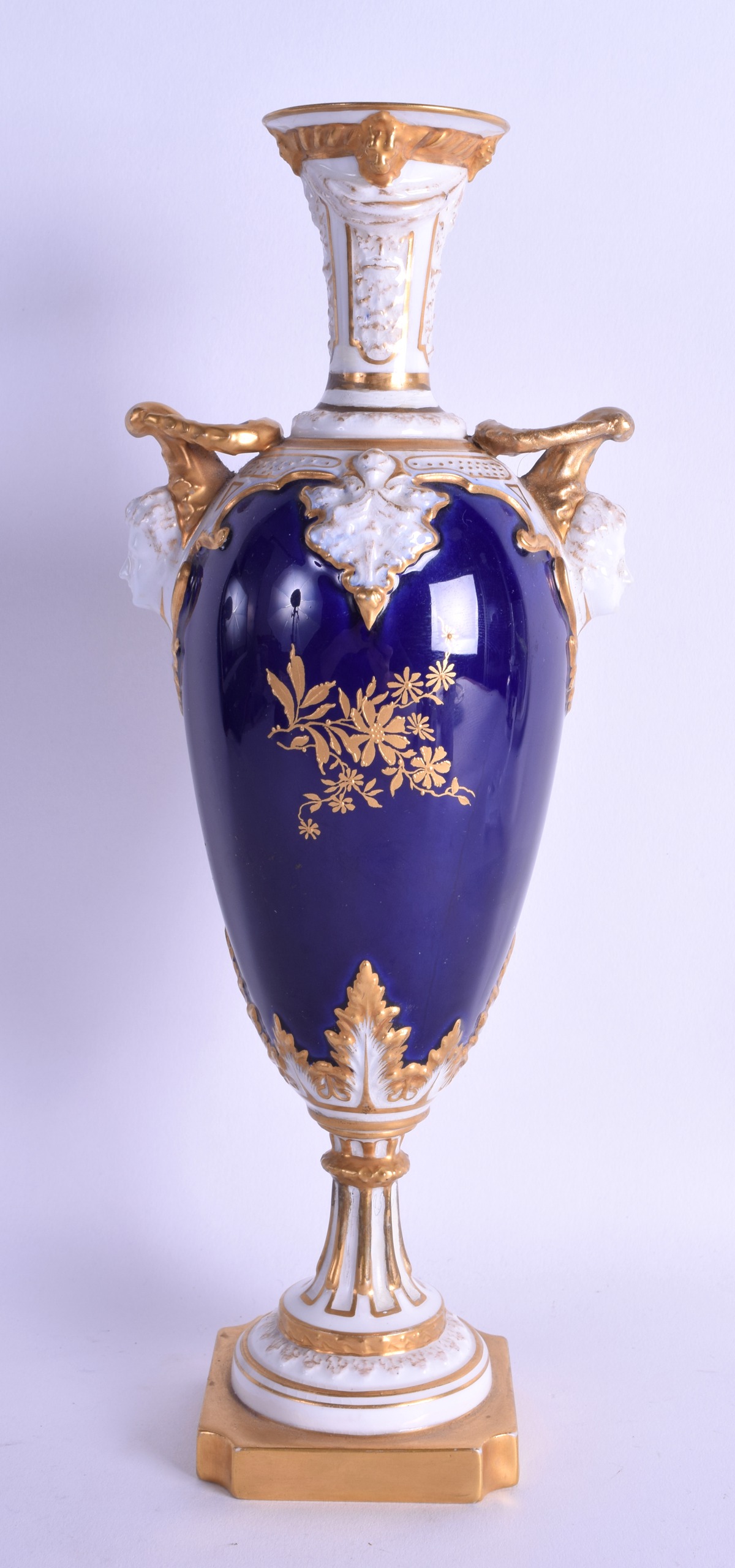 Royal Worcester vase with cobalt blue ground painted with fruit on a mossy bank by F. Chivers, - Image 2 of 3