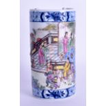 A CHINESE FAMILLE ROSE PORCELAIN BRUSH POT 20th Century, bearing Qianlong marks to base, painted