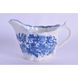18th c. Caughley low Chelsea ewer printed in under glaze blue in the Fence pattern Sx mark to