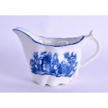 18th c. Caughley low Chelsea ewer printed with the Mother and Child pattern in underglaze blue, no