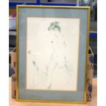 A FRAMED CONTINENTAL INKWORK depicting a classical female. 30 cm x 43 cm.