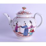 18th c. Worcester teapot and cover of small size painted with oriental figures. 12cm high