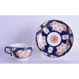 18th c. Worcester teacup and saucer painted with the Old Japan Star pattern on a blue scale