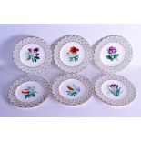 Minton set of six botanical plates impressed marks and pattern number. 23cm diameter