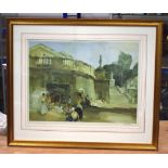 A LARGE FRAMED AND PENCIL SIGNED WILLIAM RUSSEL FLINT PRINT depicting nude figures. 69 cm x 46 cm.