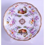 19th c. Meissen small plate painted with Watteauesque scenes crossed swords in blue. 15.5cm