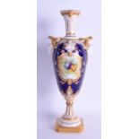 Royal Worcester vase with cobalt blue ground painted with fruit on a mossy bank by F. Chivers,