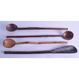 A GROUP OF FOUR 19TH/20TH CENTURY AFRICAN TRIBAL HARDWOOD SPOONS two with carved decoration to