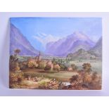 Mid 19th c. English porcelain plaque, probably Davenport painted with a titled scene of 'Interlacken