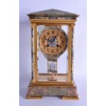 A 19TH CENTURY FRENCH ORMOLU ONYX AND CHAMPLEVE ENAMEL FOUR GLASS REGULATOR MANTEL CLOCK painted