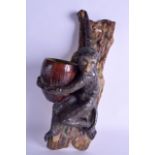 A LARGE 19TH CENTURY MAJOLICA POTTERY WALL POCKET by Wayte & Ridge, modelled as a monkey holding