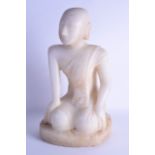 A LOVELY 19TH CENTURY SOUTH EAST ASIAN CARVED MARBLE FIGURE OF A SEATED BUDDHA modelled with his