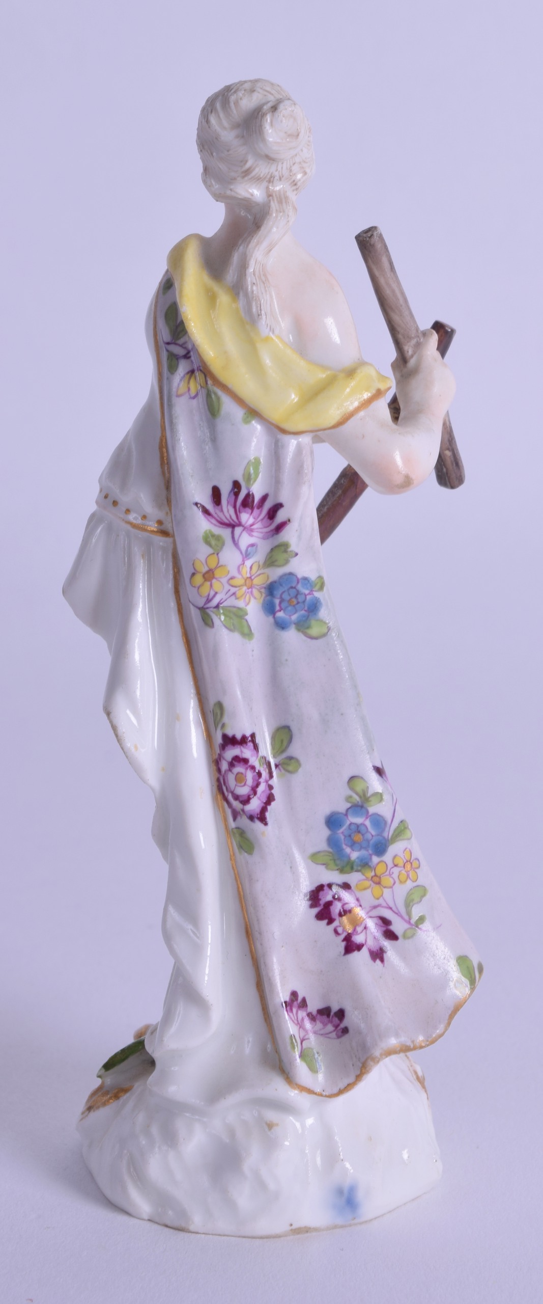 Mid 18th c. Meissen figure of a muse playing music with two wooden sticks - Image 2 of 3