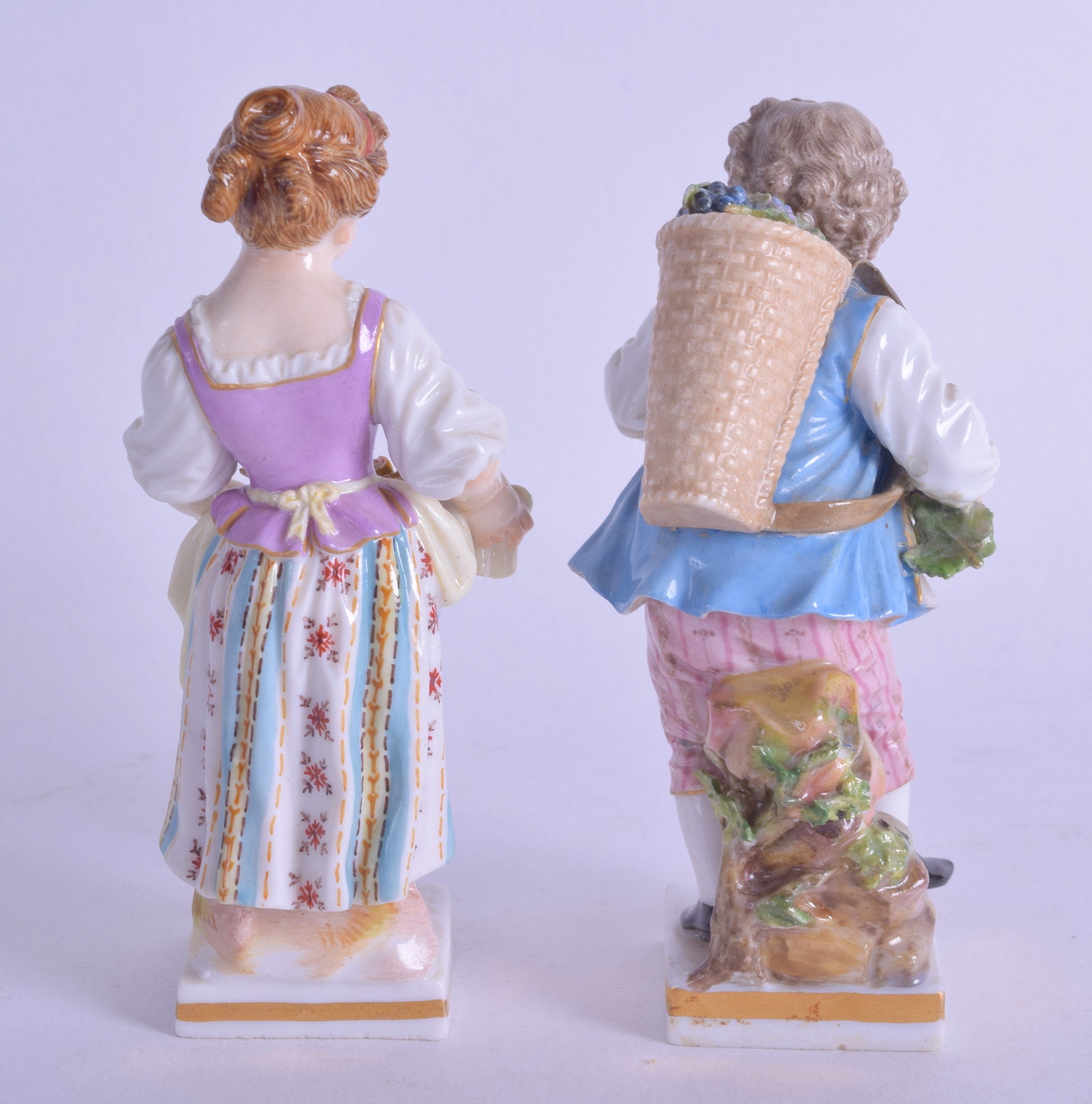 A SMALL PAIR OF 19TH CENTURY MEISSEN PORCELAIN FIGURES modelled as a female holding berries, the - Image 2 of 10