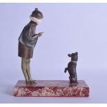 A FINE ART NOUVEAU COLD PAINTED BRONZE AND IVORY FIGURE OF A GIRL AND HOUND by Andre Vincent