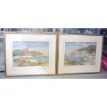 SAMUEL EDWARD KELLY (1862-1935), framed pair watercolours, signed, coastal landscape. 26 cm x 38