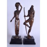 A PAIR OF MASSAI BRONZE SCULPTURE, formed as a standing female holding a water pot and a male with a