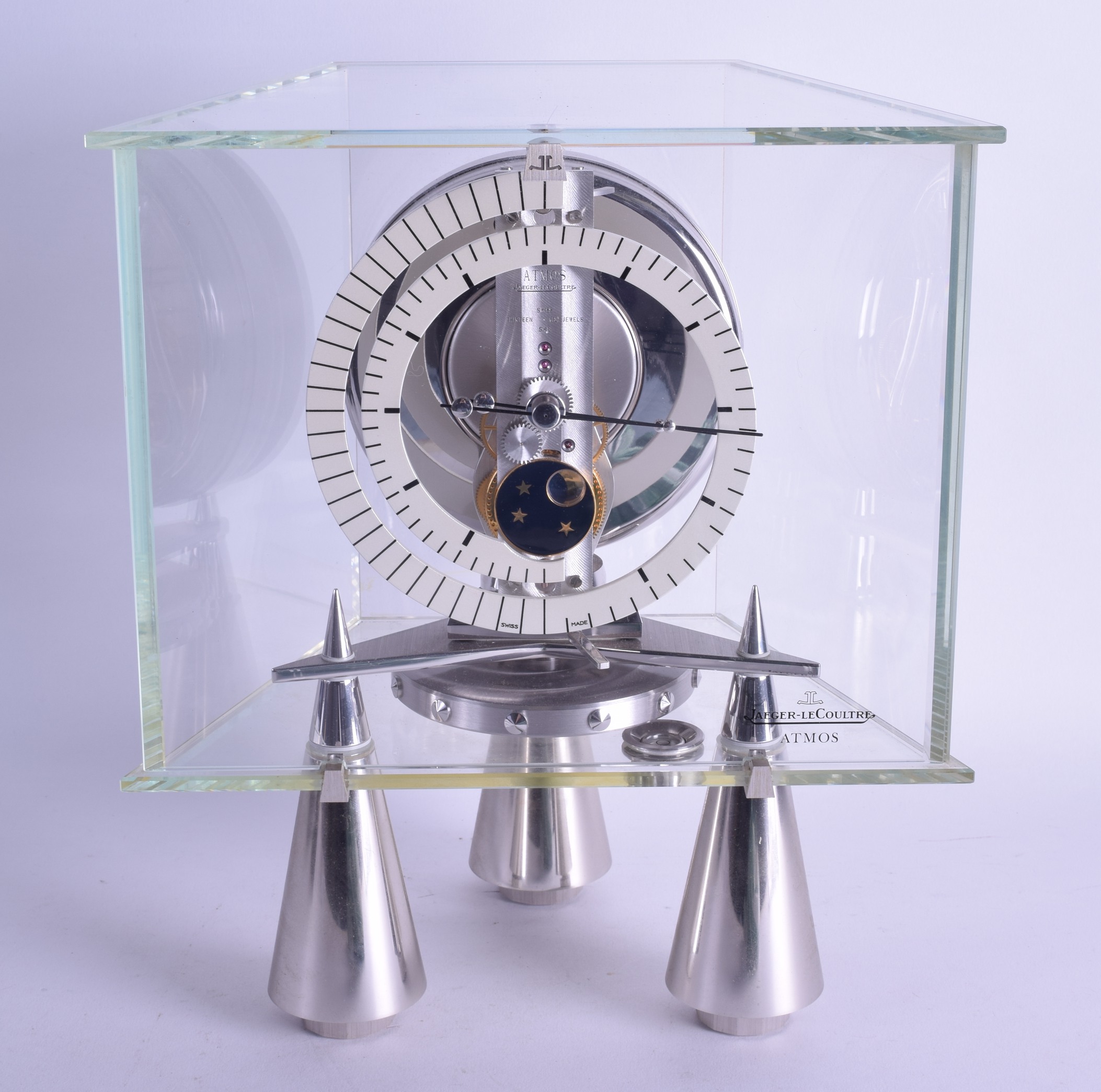 AN EXTREMELY RARE BOXED JAEGER LE COULTRE ATMOS CLOCK No. 680934, with moon phase and unusual - Bild 2 aus 10