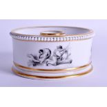 Flight Barr circular inkwell, printed with scenes of rural life under a beaded border and gilt