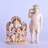 AN 18TH/19TH CENTURY INDIAN CARVED IVORY FIGURE OF A BUDDHISTIC GOD together with another carved