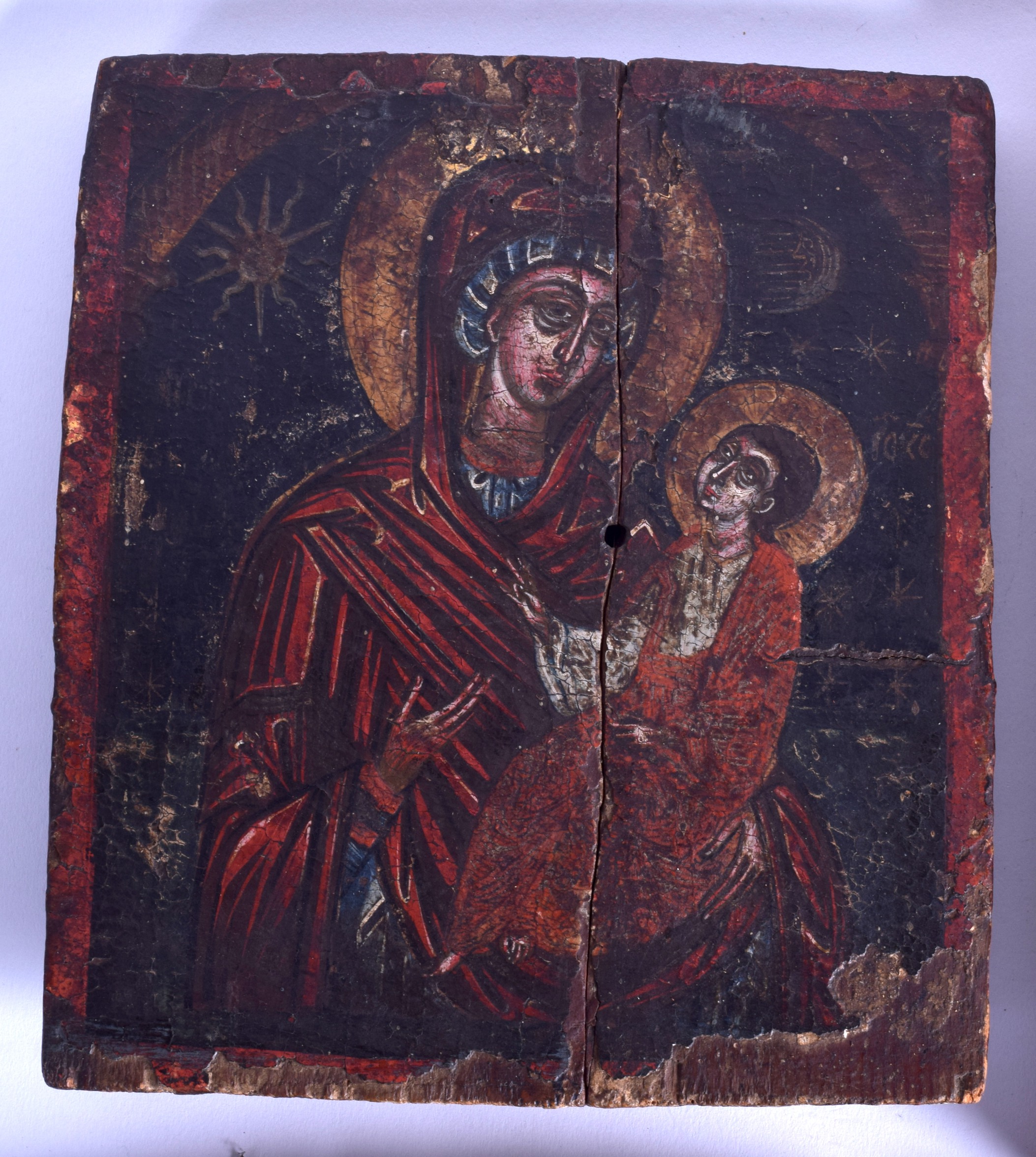 A GOOD GROUP OF FOUR 18TH/19TH CENTURY POLYCHROMED RUSSIAN ICONS painted with various scenes of - Image 3 of 6