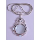 A SILVER AND OPAL SPY GLASS ON CHAIN.