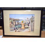 A STYLISH FRAMED BRITISH WATERCOLOUR by Chris Deards (C1993), painted with nude figures bathing.