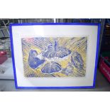 ANNE FAITHFULL, framed Lino cut print, psychedelic mushrooms, "Hallucinations". 43 cm x 62 cm.