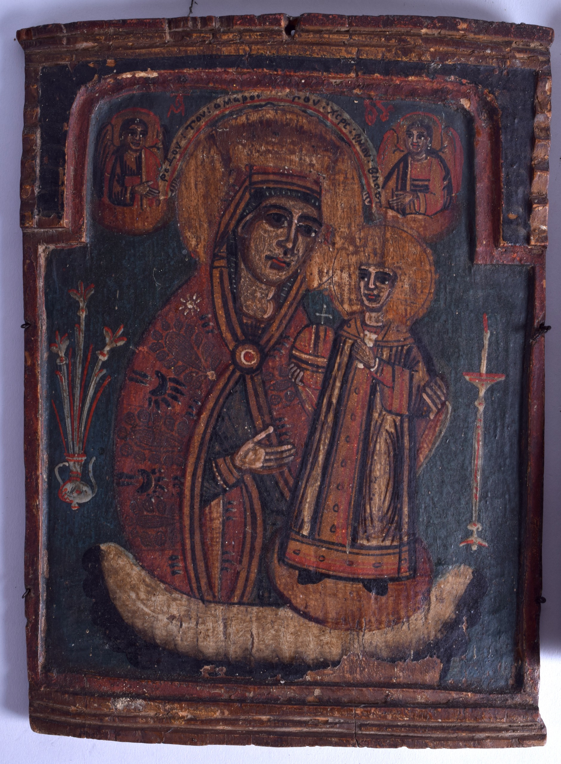 A GOOD GROUP OF FOUR 18TH/19TH CENTURY POLYCHROMED RUSSIAN ICONS painted with various scenes of - Image 4 of 6