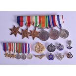 A SET OF WWII SERVICE MEDALS AND STARS with matching miniature set, together with various military